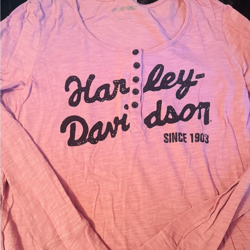 Harley-Davidson Light Pink Henley Style Long Sleeve Tee